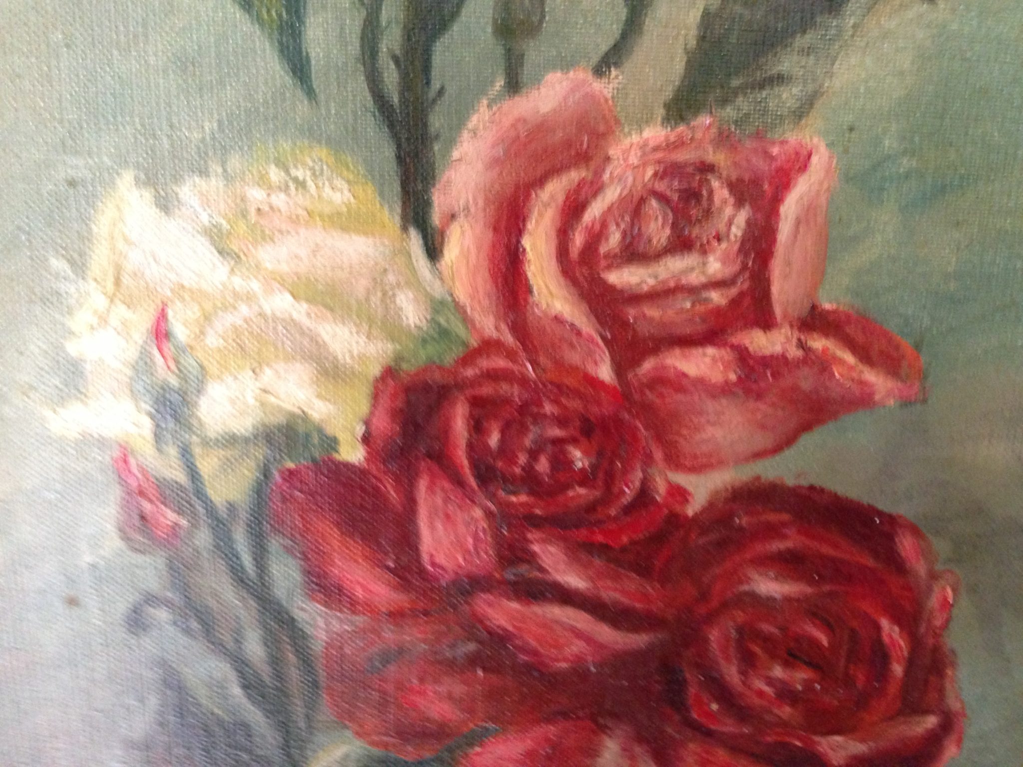 Old oil paintings conjures up romance for me. I imagine artists on the side of the road in Provence with their age worn easel and multi-layed palettes. I may need to keep this one for myself. IMG